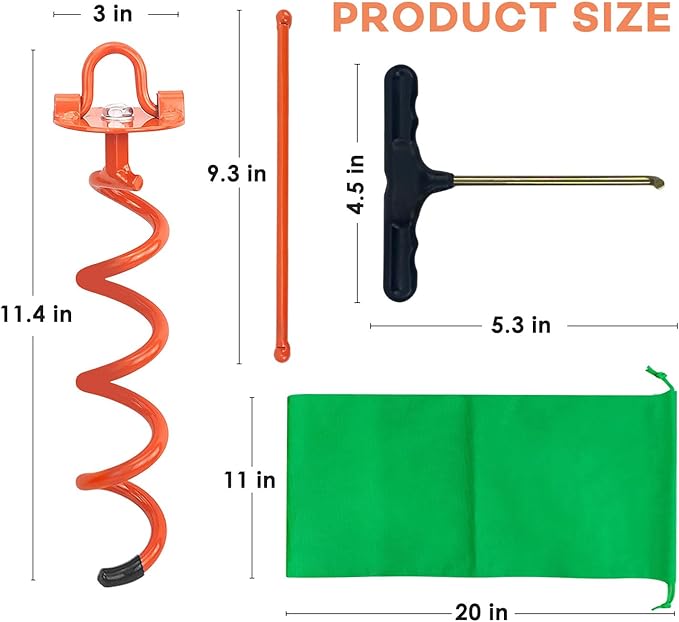 MIXXIDEA 11.4 Inch Gound Anchors Screw in, Metal Spiral Earth Anchors Kit, Heavy Duty Folding Ring Spiral Dog Tie Out Stake, Ground Stakes for Tent Trampolines, Garden Fence, Sheds, Swings (Orange)
