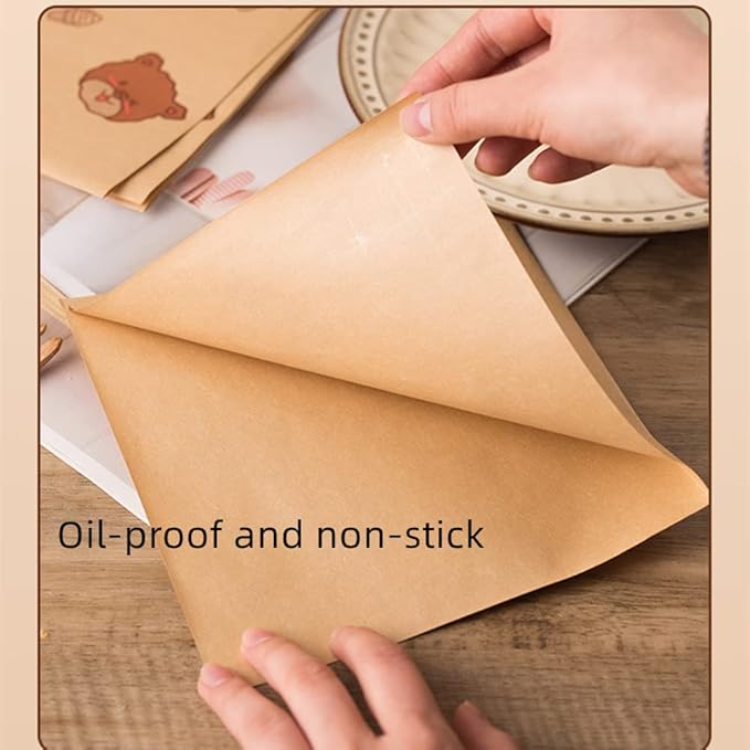 XZJMY 150 Pcs Brown Kraft Paper Sandwich Bags, 7x7" Flat, Recyclable, Non-Stick, Greaseproof, Disposable