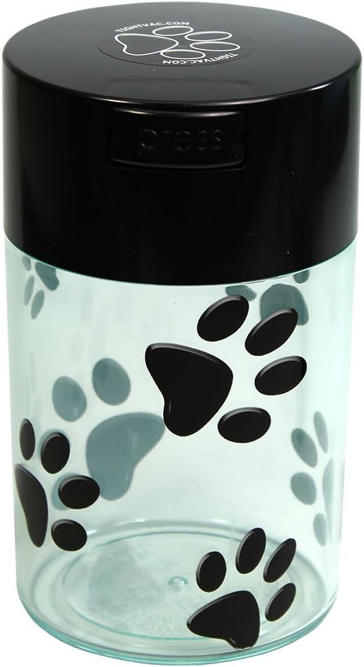 Tightpac Pawvac 6 Ounce Vacuum Sealed Pet Food Storage Container; Black Cap & Clear Body/Black Paws