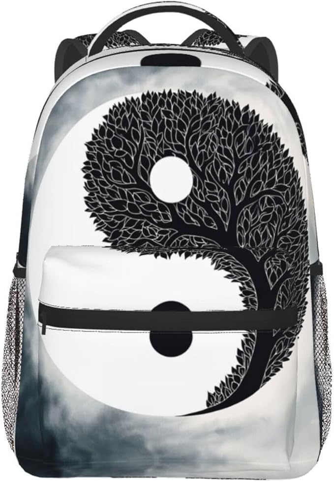 Daypack Bookbag Anti-Theft Multipurpose Large Capacity Bookbag, Yin Yang Bonsai Tree Art Travel Hiking Camping Rucksack With Adjustable Shoulder Straps