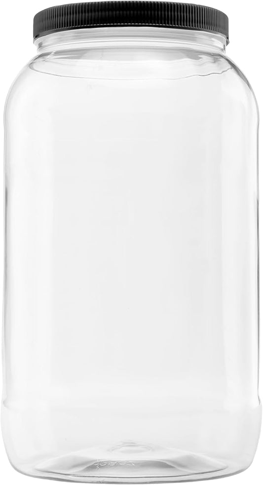 128 Ounce Plastic Gallon Jar with 110/400 Black Leak Proof Seal Lid - Food Grade and BPA Free (128oz, 1pk, BLK)