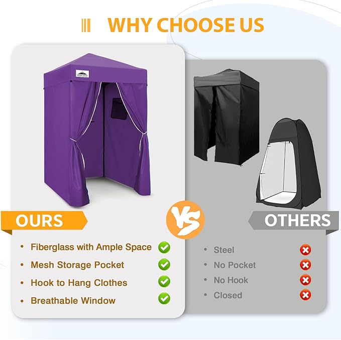 EAGLE PEAK Flex Compact 4x4 Pop-up Canopy Changing Room, Portable Dressing Room, Privacy Changing Tent for Indoor Fashion Photoshoots, Camping, or Pool, Purple