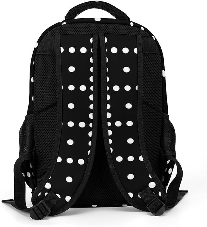 Carry On Travel Backpack White Black Polka Dots, Large Sturdy Anti Theft Laptop Bag with Multi Compartments for Business Weekender Hiking
