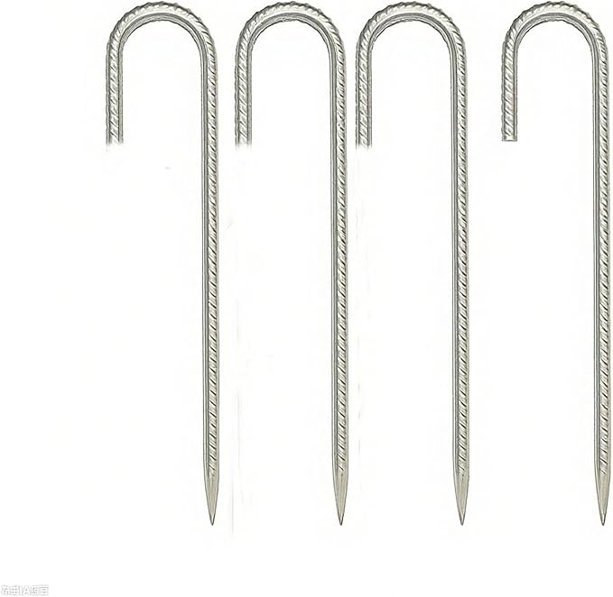 RM1009 12 inch J Shaped 10-Pack Fence Stakes Heavy Duty Rebar Ground Stakes Anchor Tent Metal Stakes for Outdoor Canopy Decorations Inflatables (J-Shape-Silvery, J-12 * 1/4"-4PACK)