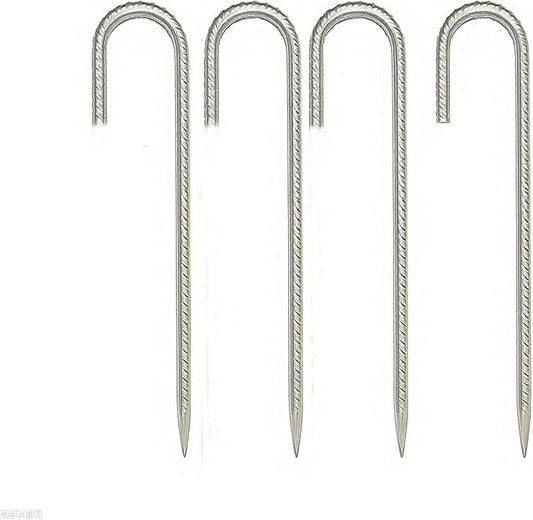 RM1009 12 inch J Shaped 10-Pack Fence Stakes Heavy Duty Rebar Ground Stakes Anchor Tent Metal Stakes for Outdoor Canopy Decorations Inflatables (J-Shape-Silvery, J-12 * 1/4"-4PACK)