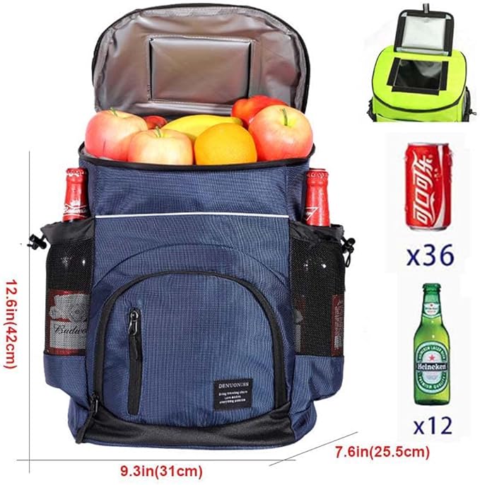 SCOSAO Cooler Backpack 36 Cans, Leak-Proof Insulated Backpack 30L Large Capacity, Double Deck Cooler Bag Up to 12 Hours,Soft Lightweight Lunch Backpack for Men Women Work Beach Camping Picnic (Green)