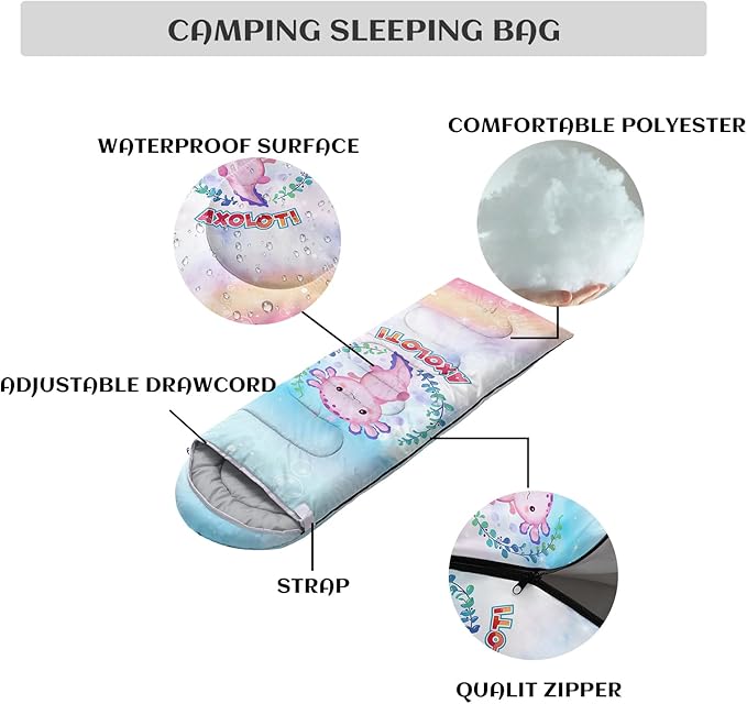 Sleeping Bags for Adults Youth Kids,3D Printing Camping Sleeping Bag for Girls Boys Lightweight Waterproof Cold/Warm Weather Sleeping Bag for 3 Seasons