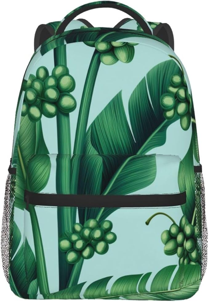 Men Women Polyester Banana Tree Leaves Casual Daypack Large Capacity Carry On Bag With Adjustable Shoulder Straps for Camping Work Running