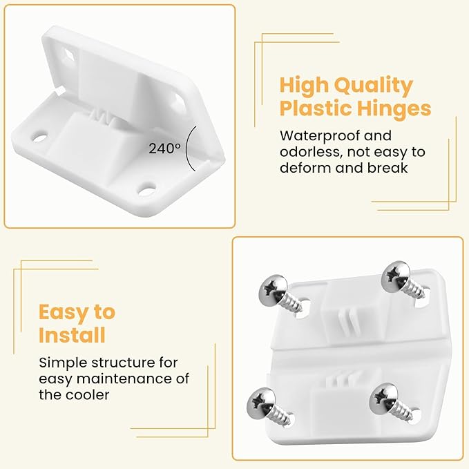 Aifeier ET 4Pcs Cooler Plastic Hinge Replacement Set, Ice Chest Hinges and Screws Kit, Compatible with 5253 6262 6270 Cooler Hinges Replacement - White