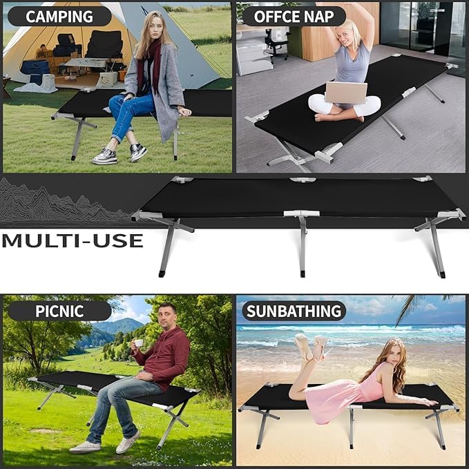 Camp Bed, Portable Folding Camping Cot for Adults,Indoor Outdoor Portable Sleeping Cot for Hiking, Camping with Carrying Bag (Black)