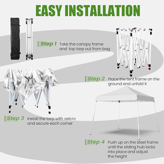 10x10 Pop Up Canopy, 300D Silver Coated White Fabric Outdoor Gazebo, Beach Tent Slant Legs with Storage Bag,Easy Up Sun Shade Shelter Tents with 8x8 Top Cover for Patio,Party
