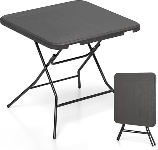 Tangkula 31.5" Square Folding Table, Indoor Outdoor Foldable Plastic Table with HDPE Tabletop, Sturdy Metal Fame, Carrying Handle, 4 Person Picnic Table for Camping BBQ Party