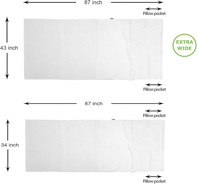 BROWINT Silk Sleeping Bag Liner, Silk Sleep Sack, Extra Wide 87"x43", Lightweight Travel Sheet for Hotels, More Colors for Option, Reinforced Gussets