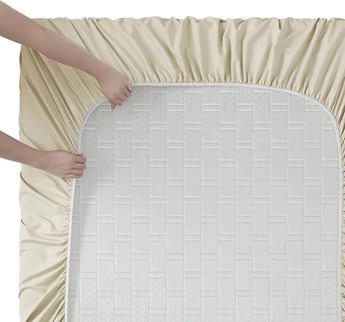 Clara Clark RV Queen Sheets, 6 Piece RV Sheets Set - Hotel Luxury Sheets for RV Bunks, Super Soft Bedding Set, Short Queen,Beige Cream