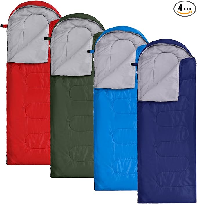 Macarrie 4 Pcs 0 Degree Camping Sleeping Bags Bulk for Adults 4 Season Warm Cold Weather Sleeping Bags with Compression Sack Lightweight Portable Waterproof for Backpacking Hiking Outdoor