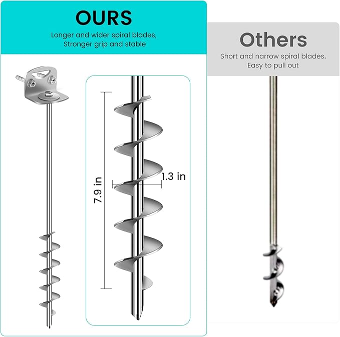 25" Ground Anchors Screw in, Mobile Home Anchors with Upgraded Wider Spiral Blades, Earth Shed Anchor High Wind Heavy Duty for Graden, Storage Shed, Trampoline, Carports, Swing Set(Silver-8x25in)