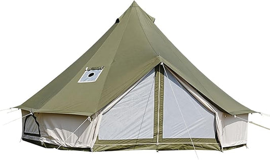 Canvas Bell Tent - 4 Season Glamping Tent with Stove Jack for Family Camping - Assorted Colors, Waterproof
