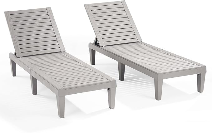 Nestl Patio Chairs - Grey Chaise Lounge Chair Outdoor, 5-Position Adjustable Sun Tanning Chair, Waterproof Pool Lounge Chairs Set of 2, Reclining Lawn Chair, Lightweight Outdoor Lounge Chairs