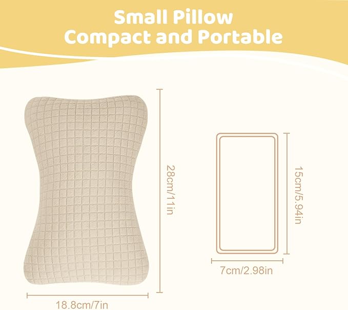 vocheer 11x7in Mini Travel Pillow, Small Pillows for Sleeping, Tiny Pillows for Neck, Wrist, Lumbar and Knee, Pets Pillow, Cotton, Cover Removable, Machine Washable (Dark Beige-2PC)