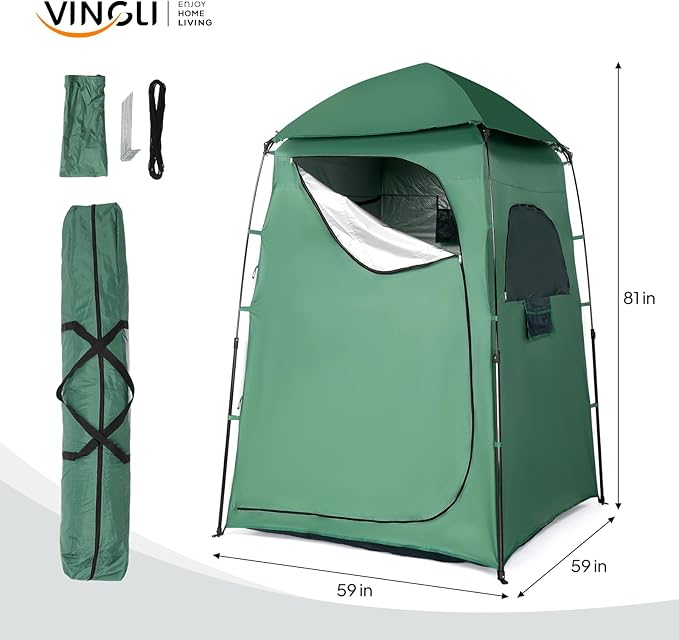 VINGLI 6.8FT Shower Tent, Large Instant Pop Up Shelter with Mesh Floor & Carrying Bag, Privacy Changing Room Tent for Toilet, Camping, Dressing, Lightweight & Sturdy, Easy Set Up