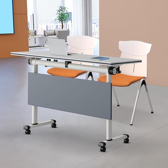 2Packs Conference Room Table Foldable, Rectangular and Space-Saving Desk for Meetings, Offices, and Classrooms Heavy Duty, Sturdy Construction Easy Setup (White 55.1 * 21.6 * 29.5Inch)