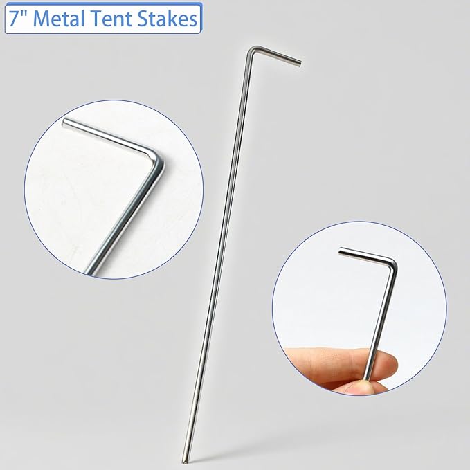 100 Pack 7" Tent Stakes, Metal Tent Stakes for Outdoor 4mm Thickness Camping Galvanized Tent Stake Pegs Rust-Free Canopy Stakes Heavy Duty Garden Stakes for Camping, Canopy, Outdoor Decoration