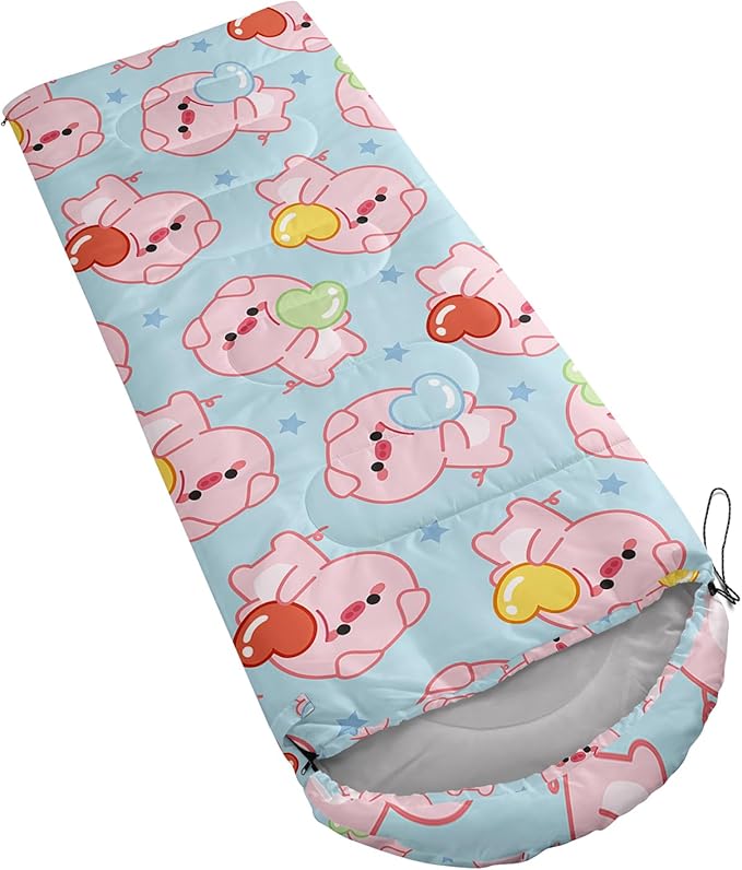 AILONEN Kawaii Puppy Sleeping Bag for Kids Boys Girls,Warm and Cool Weather,Lightweight,Waterproof Backpacking,Cartoon Cute Dog & Duck Animal Themed Blue Sleeping Bag for Camping