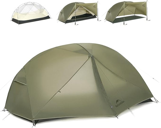 Naturehike Mongar Pro/Base Camping Tent, 1-3 Person Ultralight Backpacking Tent, PU3000mm, 20D Nylon 4 Season Waterproof, Mongar 2 Person UL Hiking Tent for Bike, Travel, Camp