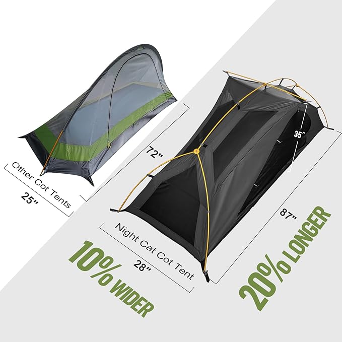 Night Cat Camping Cot Tent - Waterproof 1-Person Off-Ground Combo Cot Bed for Adults Portable Easy Set-up Tent