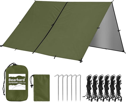 Bearhard Waterproof Camping Tarp, Lightweight Hammock Rain Fly, UV Protection and PU 3000mm Waterproof Backpacking Tarp, Tent Footprint or Shelter Kit for Hiking and Outdoor Adventure