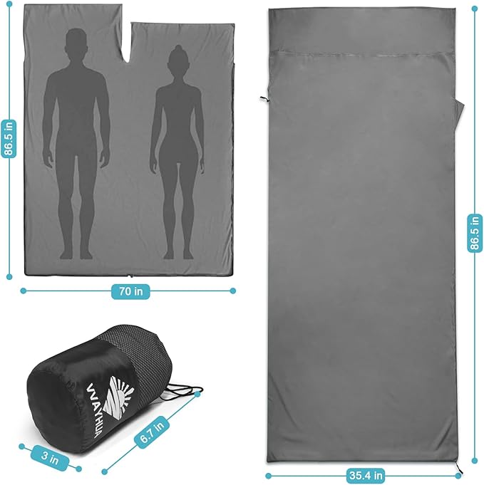 Sleeping Bag Liner, 9.5oz Ultralight Satin Travel Sheets for Hotel with Two Way Zippers, Silky Camping Sheets & Adult Sleep Sack for Backpacking Hiking Business Trips