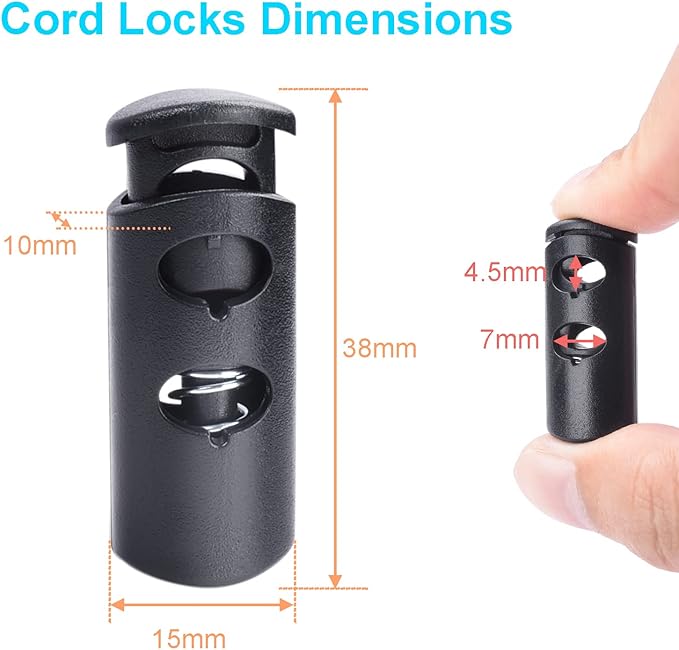 20 Pack Plastic Cord Locks, Paracord Spring Toggle Cord Stopper for Drawstring Backpack Clip Elastic Shoeslace Lock Sweatpant Hoodie Hats String Lock Replacement