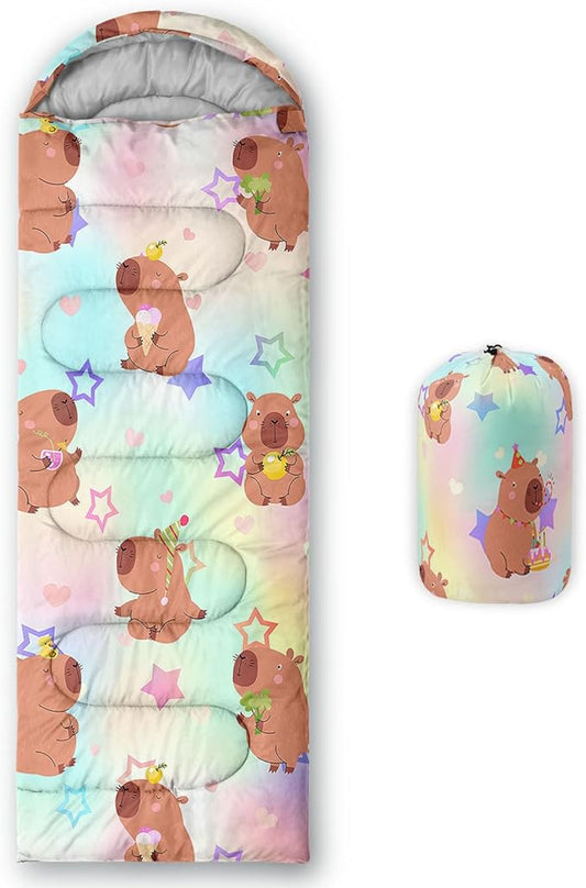 AILONEN Girls Pink Camping Sleeping Bags,Lightweight & Waterproof,3 Season Warm & Cool Weather,Cute Bow Duck Print Sleeping Bags for Kids,Girls,Adults Travelling,Outdoors