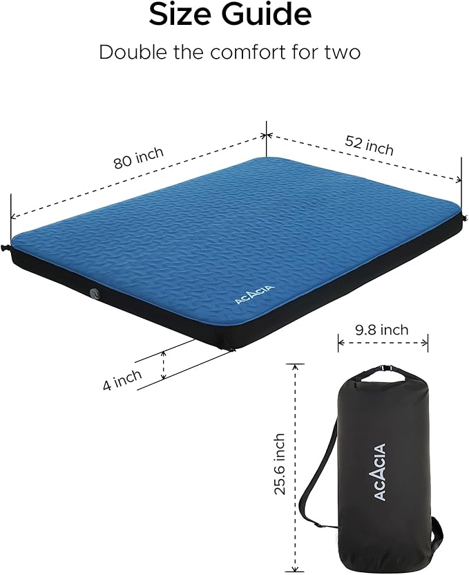 Acacia 4" Thick Self Inflating Sleeping Pad with Foam, Innovative Y-Shaped Telescopic Structure, Ultraportable Camping Mattress with Electric Pump, Outdoor Compact Air Mat for Tent Car Backpacking
