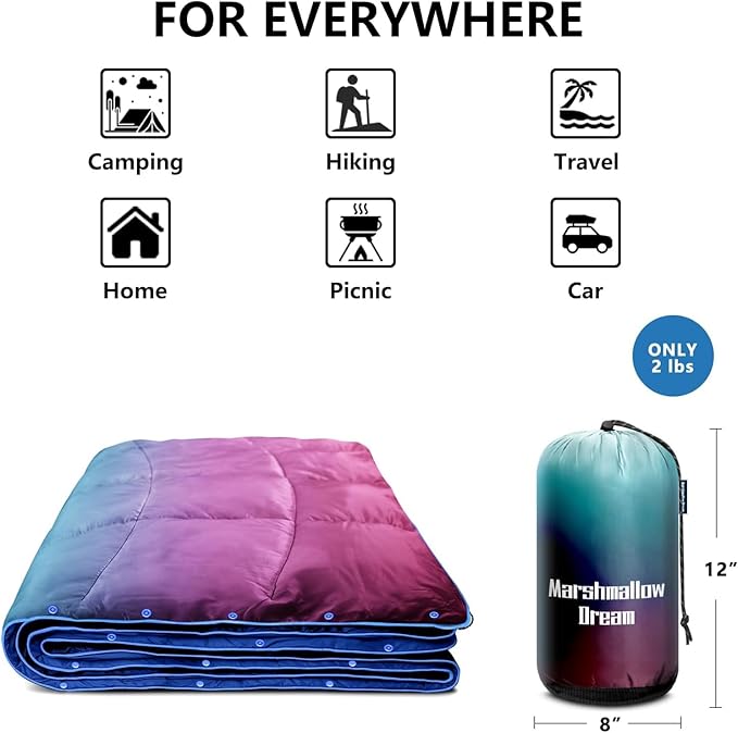 Camping Blanket, Packable Puffy Blanket Down Alternative Blanket Lightweight Windproof Water Resistant for Outdoors,Hiking, Backpacking,Beach,Car,Picnic,Stadium 52x75in
