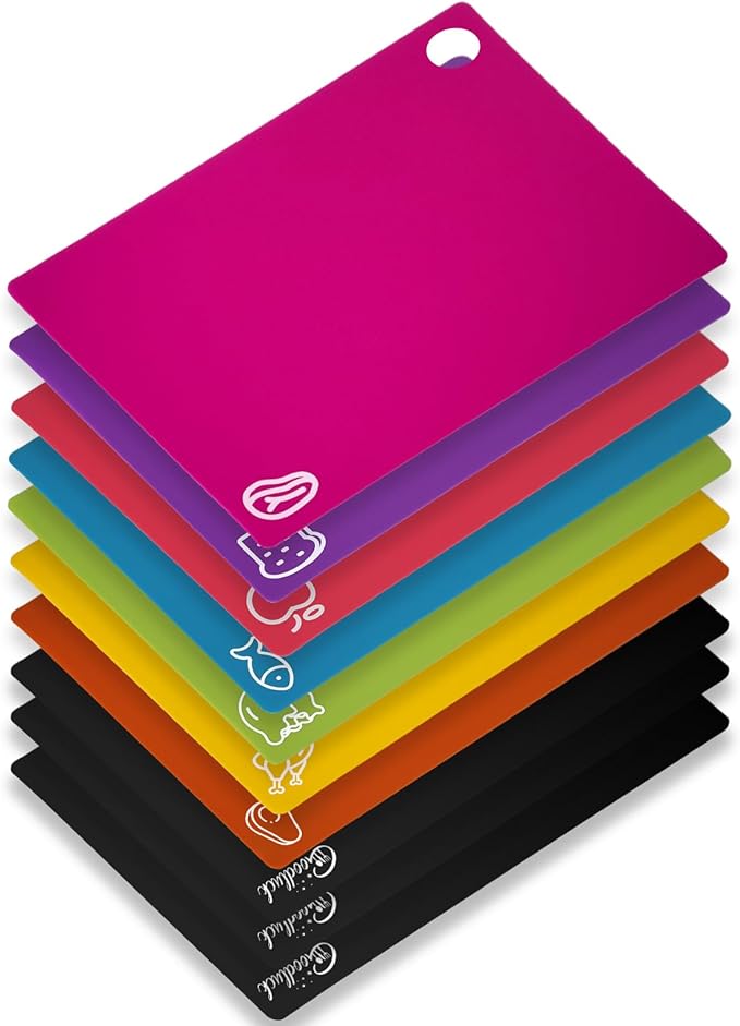 GoodLuck 10 Pieces Flexible Cutting Boards with Hanging Hole, BPA Free Plastic Cutting Boards for Kitchen, Non Slip Cutting Mat for Meat and Vegetables