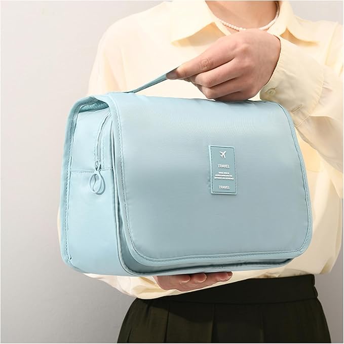 Waterproof Hanging Toiletry Bag for Travel | Cosmetic Organizer with Hook | Portable Makeup Bag for Women and Men (Light Blue)