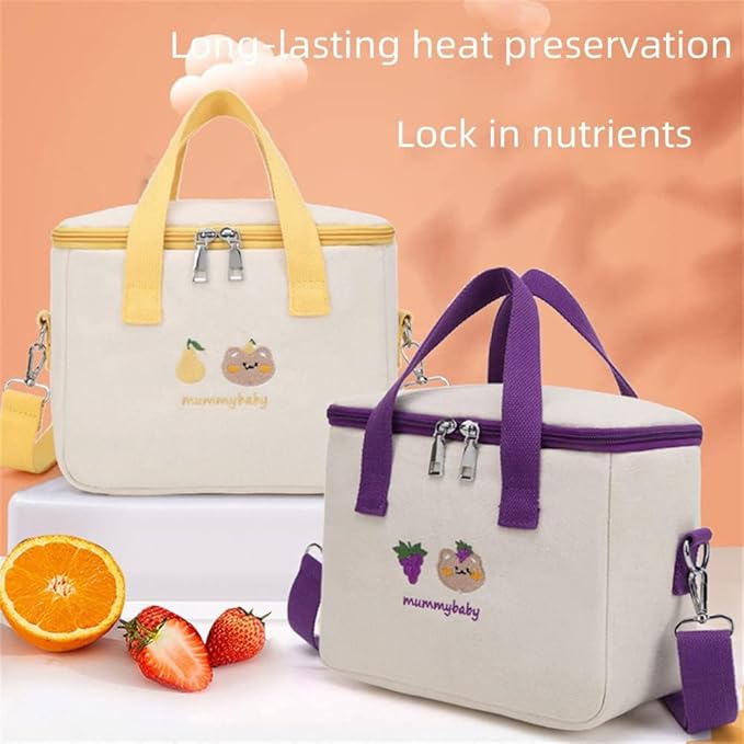 DYJAGYO Cartoon Bear Warming Mummy Bag，Large Capacity Cute Lunch Box,Multifunctional Outgoing Storage Bag (Yellow)