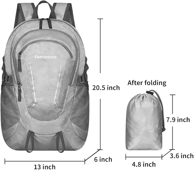 30L Large capacity Lightweight Packable Foldable Backpack，women and men Hiking backpack，Outdoors Travel Backpack (Silver Grey)