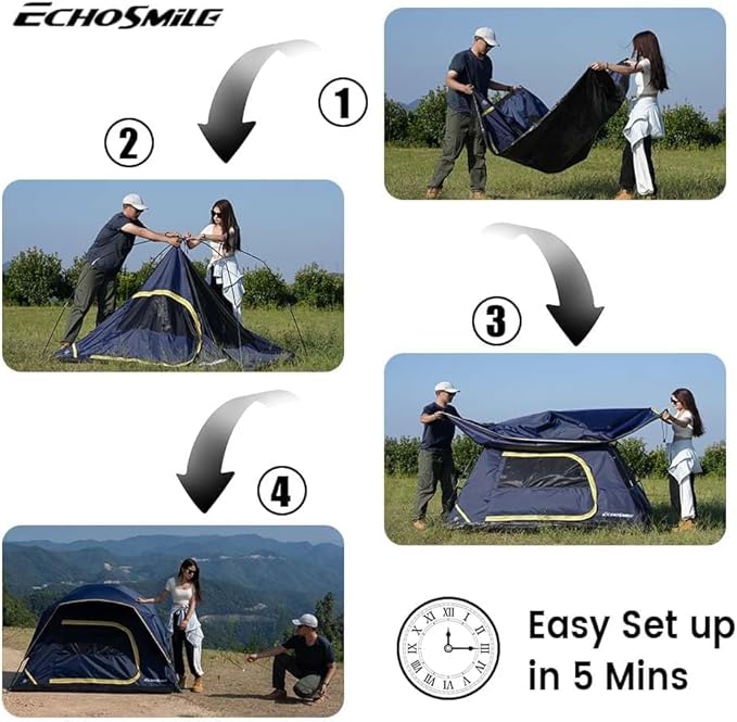 2/3/4 Person Camping Tent Waterproof Windproof Double Layer with Rainfly Easy Setup Lightweight for Backpacking Hiking Family Outdoor Black+Orange