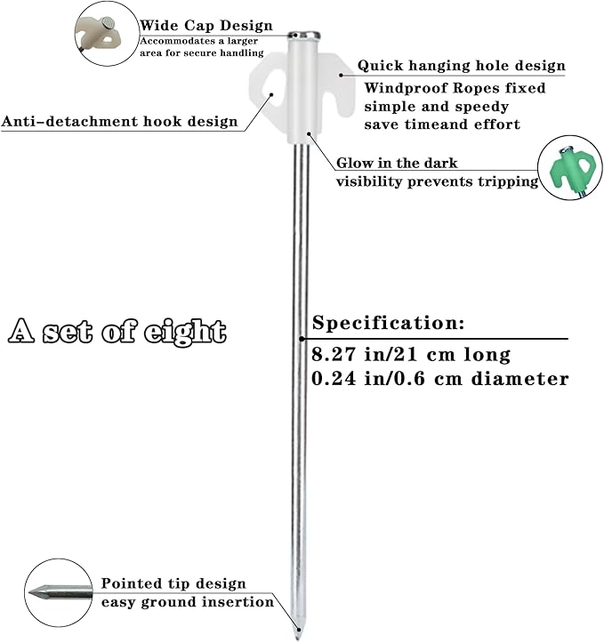 Heavy Duty Steel Tent Stakes - Glow in The Dark Tent Stakes, Durable Metal Ground Stakes with Storage Bag for Tents, Tarps, Canopy Accessories