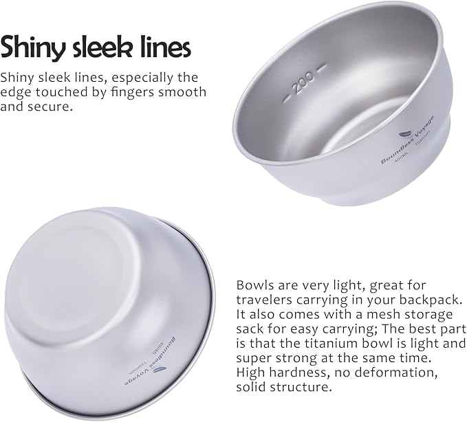 iBasingo 400ml Titanium Bowl Small Single Layer Rice Bowl Ultralight Tableware Gym Fitness Bowl Outdoor Camping Dinnerware Potable Stackable Kitchen Utensils Ti1105T