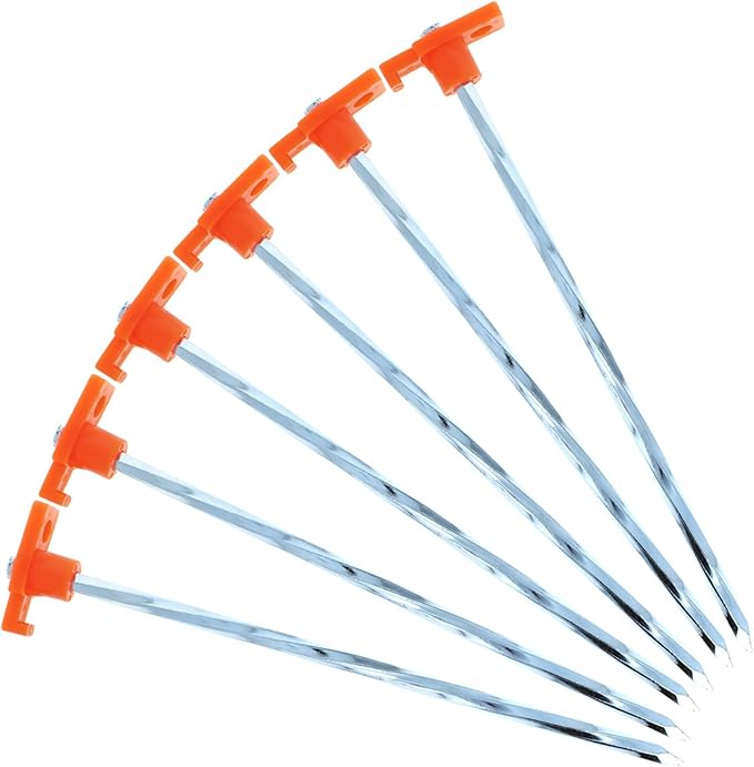 (6 Pack) ASR Outdoor Universal Galvanized Twisted Metal PVC Camping Gear Canopy Tent Stakes, Orange