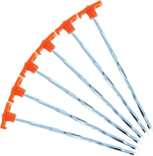 (6 Pack) ASR Outdoor Universal Galvanized Twisted Metal PVC Camping Gear Canopy Tent Stakes, Orange
