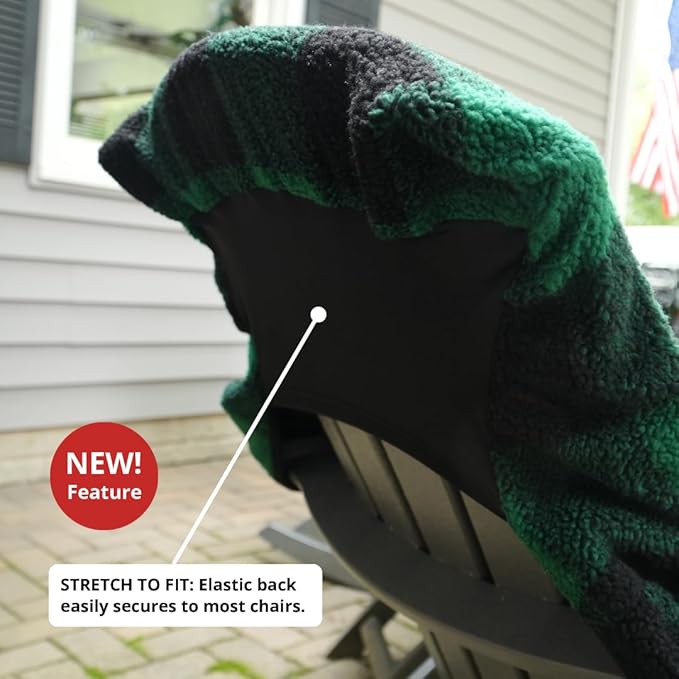 The Chair Blanket – Reversible, Waterproof & Sherpa-Lined - Stretchable Elastic Back - Original Patio Chair Cover – Ideal for Homes and Outdoor Furniture- with Carry Pouch (Green Plaid)