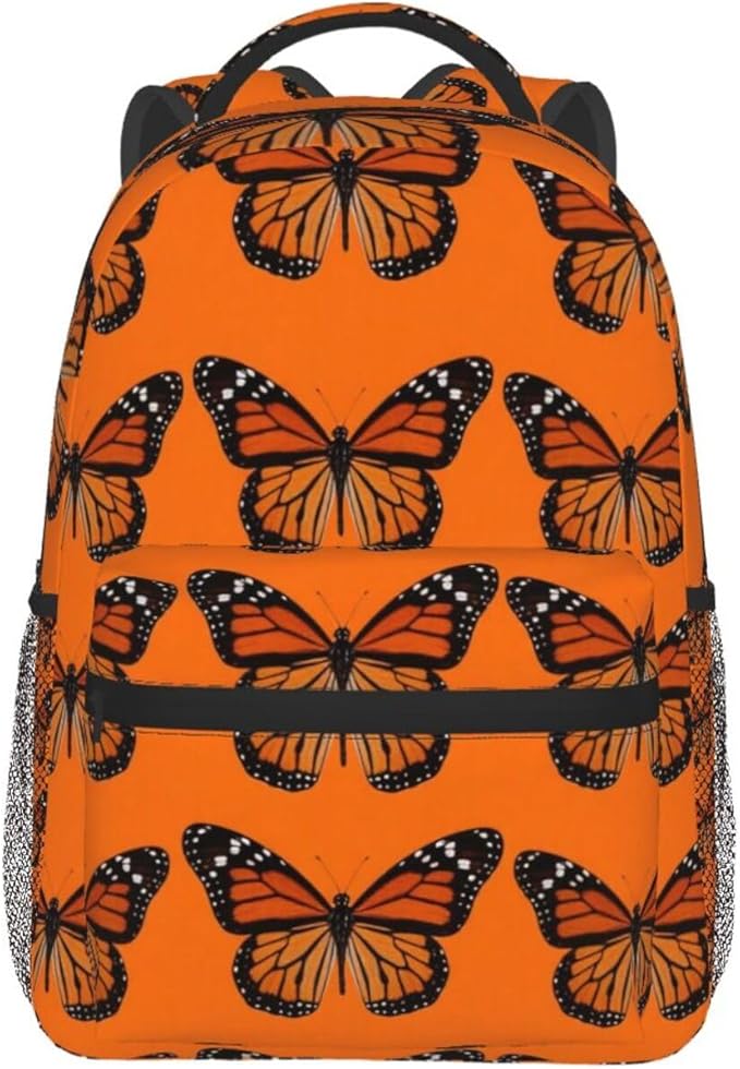 Women Men Polyester Heaps Of Monarch Butterflies Casual Daypack Large Capacity Bookbag With Side Pockets for Sports Picnic Walking Cycling