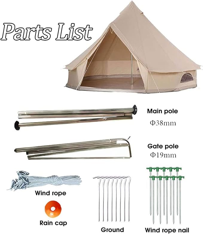 GeRRiT Camping Tent 3M & 4M Outdoor Waterproof Tent, Large Cotton Canvas Tent Yurt, 4 Seasons Frame Tent