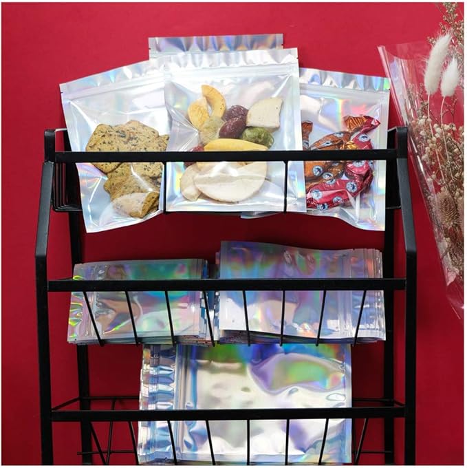 100 Pieces Resealable Smell Proof Bags Foil Pouch Bag Flat Bag for Party Favor Food Storage (Holographic Color, 8 x 10 Inch)