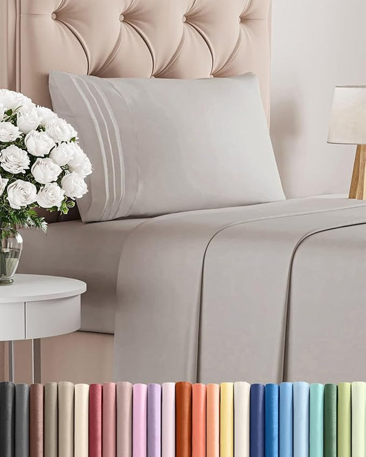 Twin XL Size 3 Piece Sheet Set - Comfy Breathable & Cooling Bed Sheets Set - Hotel Luxury Bedding for Women, Men, Kids, Teens, Boys & Girls - Deep Pockets, Soft, Wrinkle Free - Oeko-Tex - Light Grey