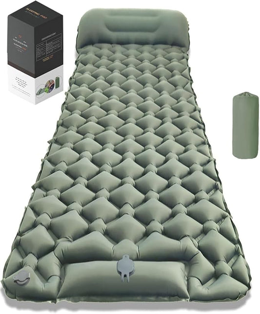 Lounge Mat - Your Portable Chill Zone Thick Memory Foam Sleeping Pad for Outdoor Camping Self Inflating Air Mattress with Pump Folding Backpacking Bed Mat Hiking Essentials Gear(Light Green)